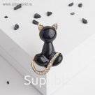 Брошь "Кошка", цвет черно-белый