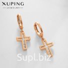 Серьги со стразами XUPING крест ослепительность, цвет белый в розовом золоте