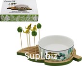 Set for canapes and snacks Leopard in the jungle 8 pcs: bowl d11x3.7 cm, serving stand 19x13x1 cm, skewer