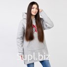 Толстовка удлиненная (худи) с капюшоном, серый принт 2 сердца, 48-50, футер НАЧЁС
