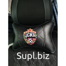 Подушка автомобильная на подголовник,косточка, ПФК ЦСКА ортопедическая. эко-кожа , черная